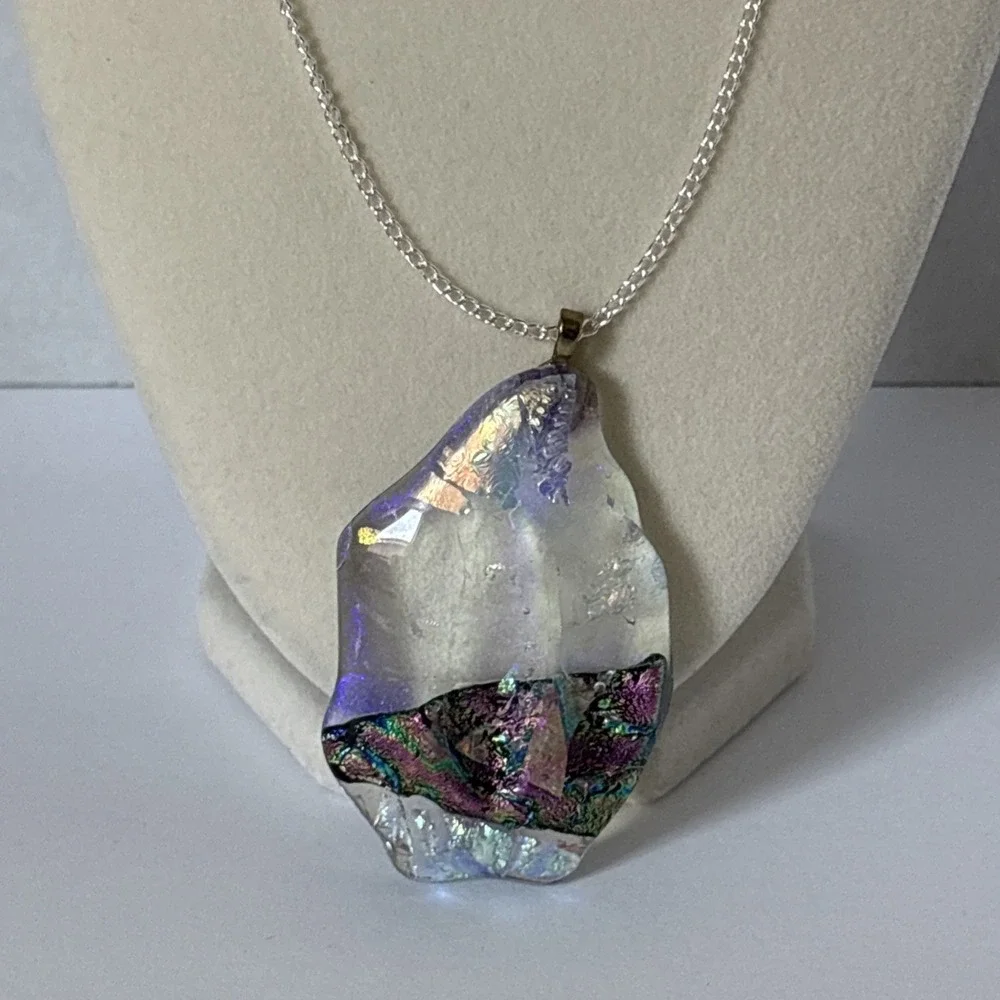 Artisan Dichroic Glass Shimmer Kaleidoscope Pendant Necklace